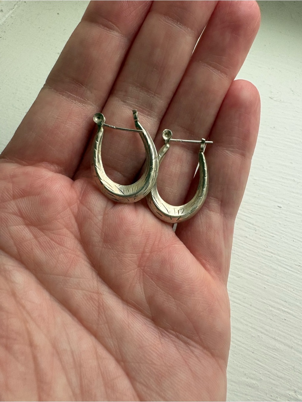 Sterling Silver Textured Hoop Earrings - Silver